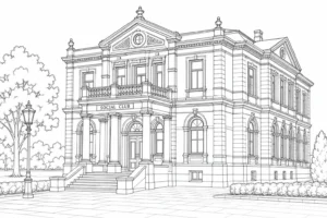 Historic Town Square Scene Coloring Page Set 6