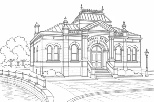 Historic Town Square Scene Coloring Page Set 4