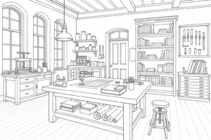 Indoor Plant Room Scene Coloring Page Set 4