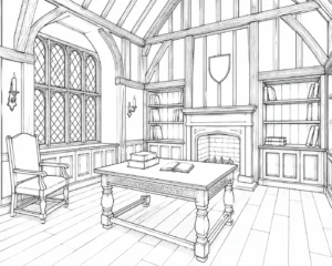 Indoor Plant Room Scene Coloring Page Set 3