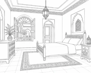 Interior Staircase Scene Coloring Page Set 3