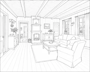 Interior Staircase Scene Coloring Page Set 6