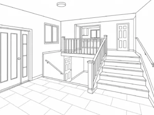 Interior Staircase Scene Coloring Page