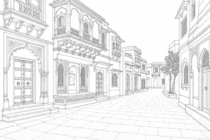 Lantern Street Scene 202607300230-024 Coloring Page