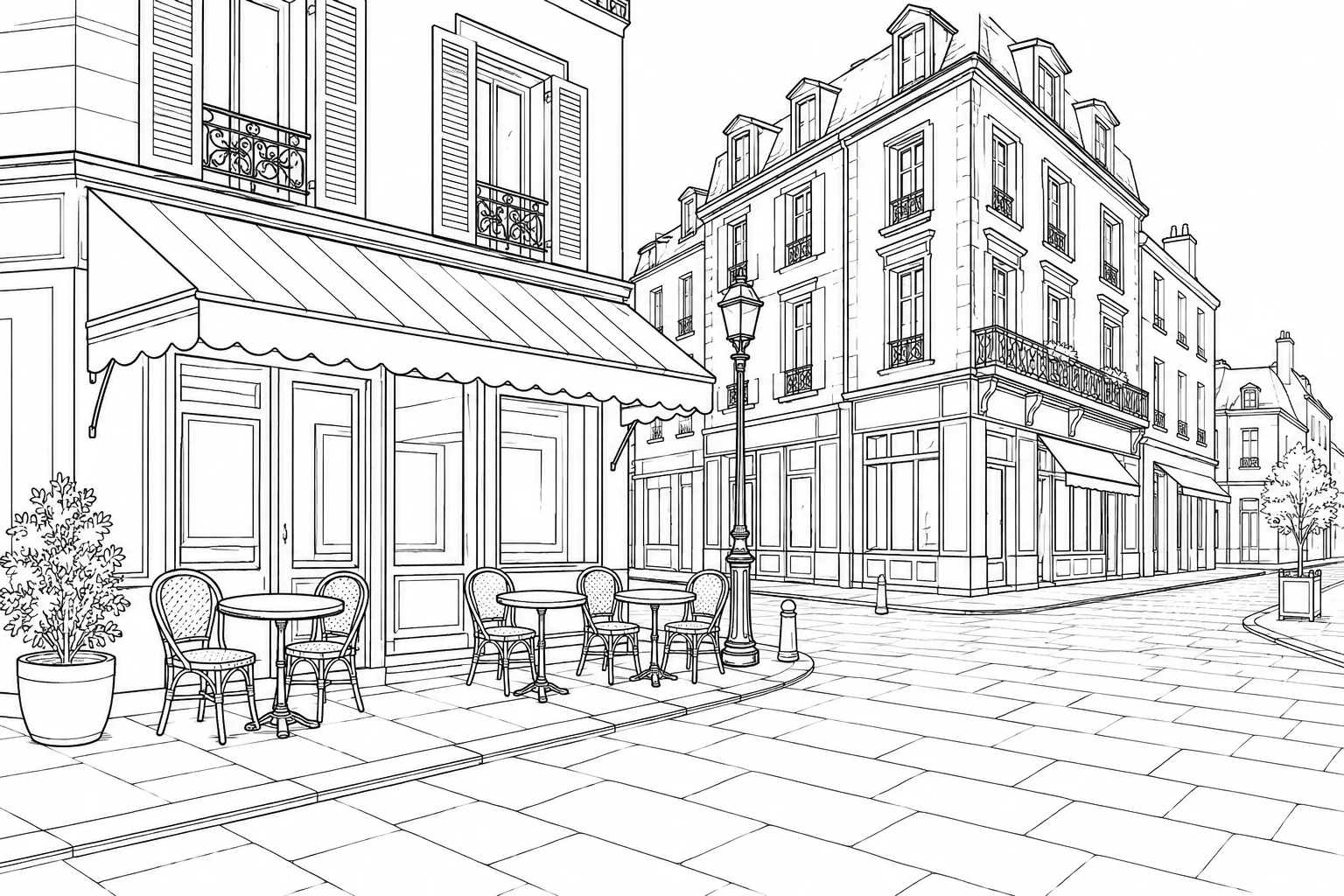 Lantern Street Street Scene Coloring Page