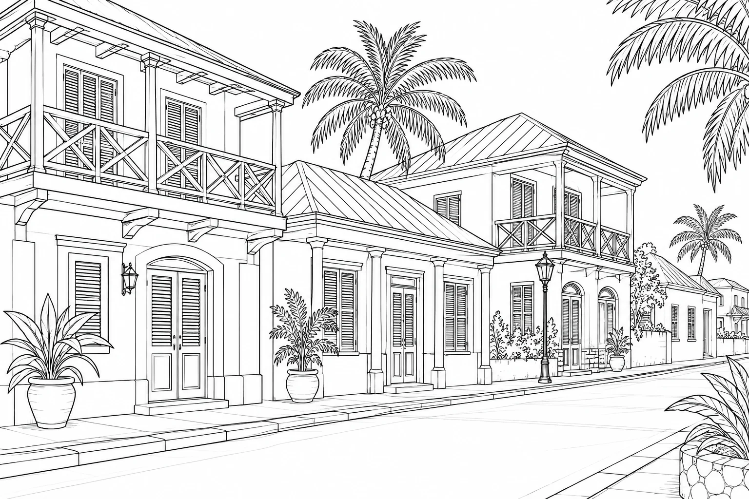 Lantern Street Detailed Coloring Page