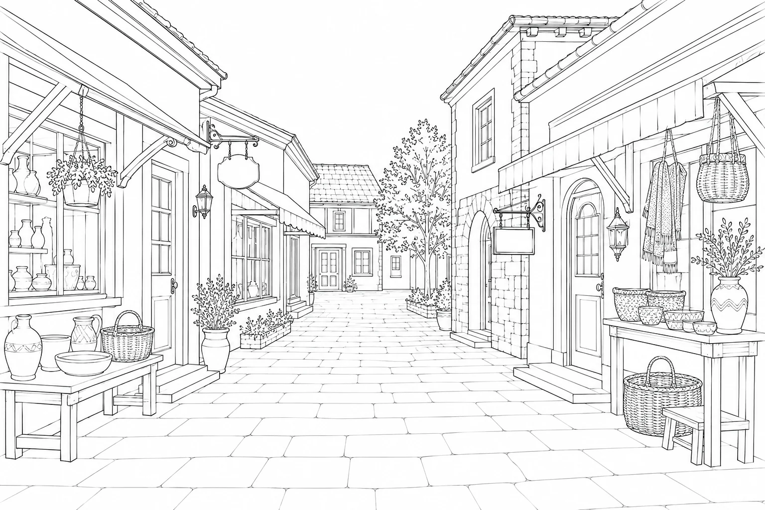 Market Street Relaxing Coloring Page
