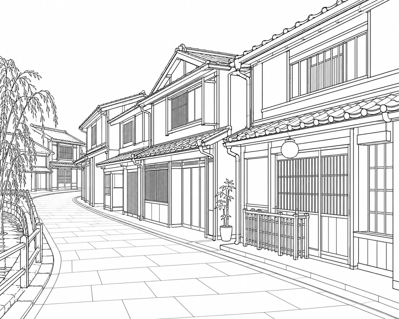 Market Street Line Art Coloring Page