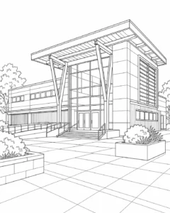 Minimalist City Building Scene Coloring Page Set 2