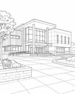 Minimalist City Building Scene Coloring Page