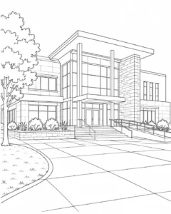 Minimalist City Building Scene Coloring Page
