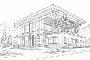 Minimalist City Building Scene Coloring Page Set 2