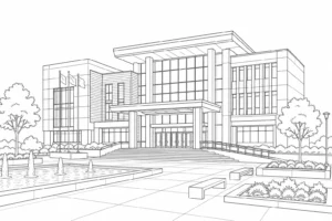 Minimalist City Building Scene Coloring Page