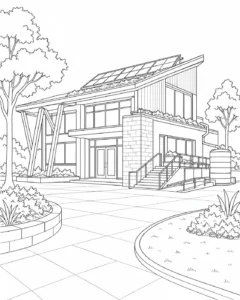 Modern Apartment Tower Scene Coloring Page Set 2