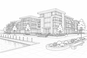 Modern Apartment Tower Scene Coloring Page Set 4
