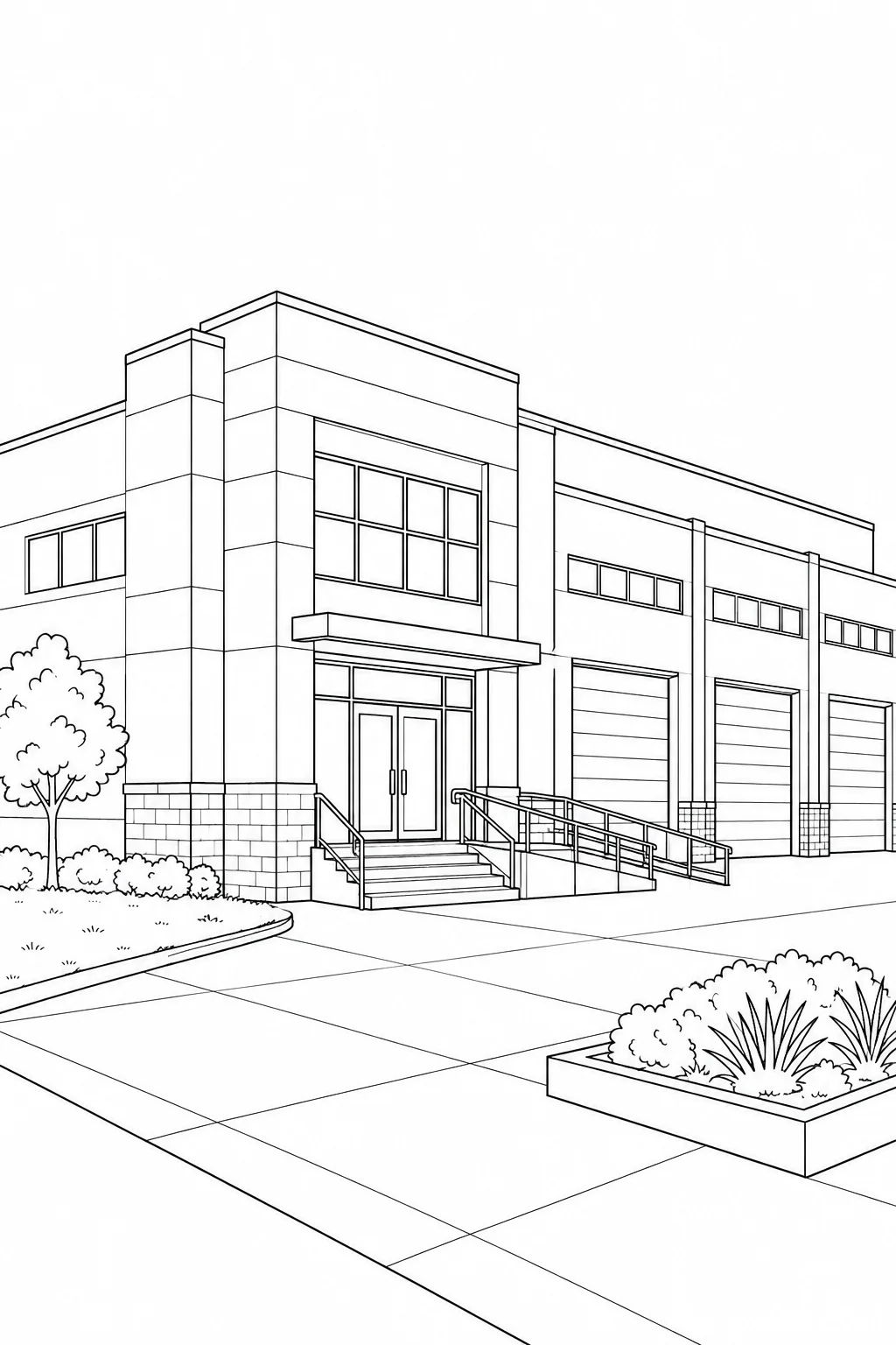 Modern Courtyard Home Scene Coloring Page Set 3
