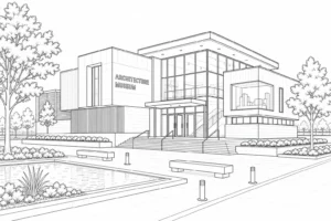 Modern Design Landmark Scene Coloring Page