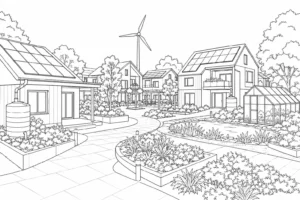 Modern Glass House Scene Coloring Page Set 5