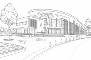 Modern Glass House Scene Coloring Page Set 2