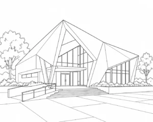 Modern Glass House Scene Coloring Page Set 6