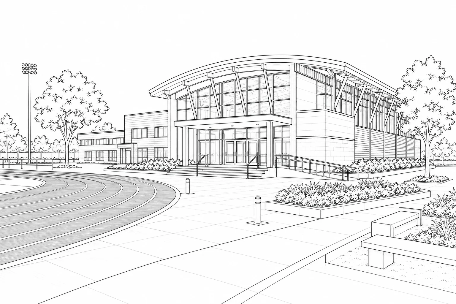 Modern Glass House Scene Coloring Page Set 2