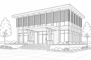 Modern Glass House Scene Coloring Page Set 4