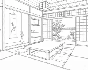 Modern Interior Scene Coloring Page Set 3