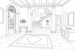 Modern Interior Scene Coloring Page Set 4