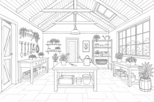 Modern Interior Scene Coloring Page Set 6