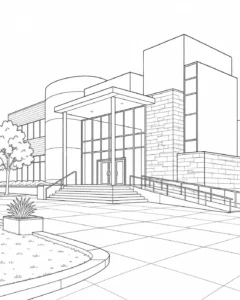 Modern Rooftop Building Scene Coloring Page Set 4