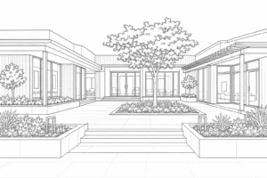 Modern Rooftop Building Scene Coloring Page Set 4