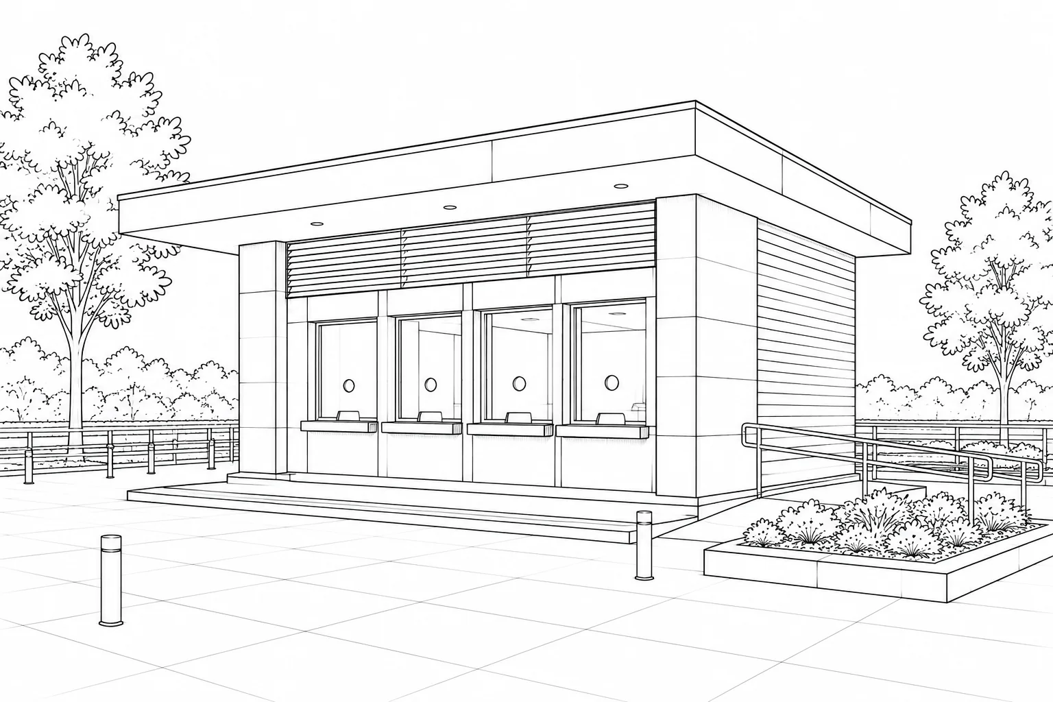 Modern Rooftop Building Scene Coloring Page Set 5