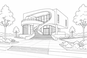Modern Rooftop Building Scene Coloring Page Set 3