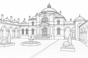 Old Cathedral Scene Coloring Page Set 2