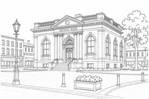 Old Cathedral Scene Coloring Page Set 3