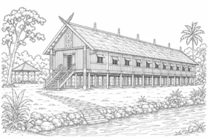 Old City Architecture Scene Coloring Page Set 3