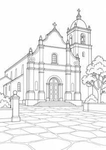 Old City Architecture Scene Coloring Page