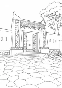Old City Architecture Scene Coloring Page Set 3