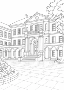 Old City Architecture Scene Coloring Page Set 4