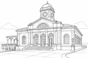 Old City Gate Scene Coloring Page