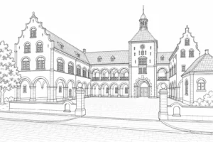 Old European Building Scene Coloring Page Set 4