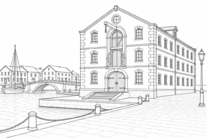 Old European Building Scene Coloring Page Set 4