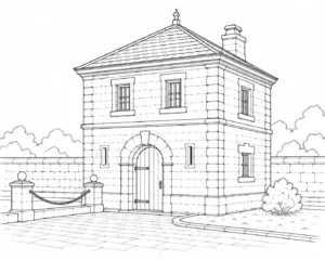 Old European Building Scene Coloring Page