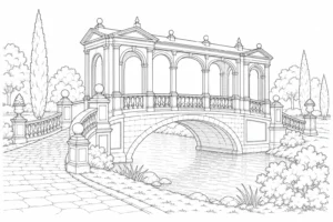 Old European Building Scene Coloring Page Set 5