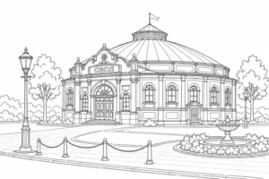 Old European Building Scene Coloring Page Set 5
