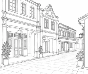 Old Town Street Scene 202608020233252026080220-034 Coloring Page