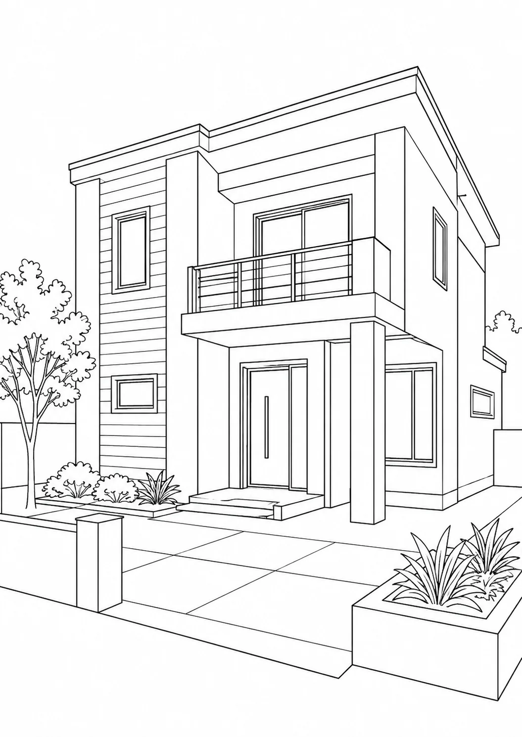 Open Plan Modern Home Scene Coloring Page Set 2