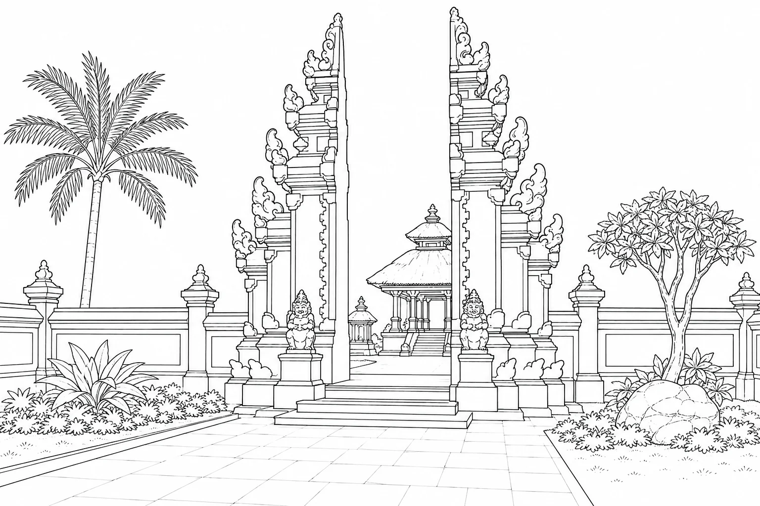 Peaceful Pagoda Scene Coloring Page Set 2