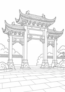 Peaceful Pagoda Scene Coloring Page Set 3