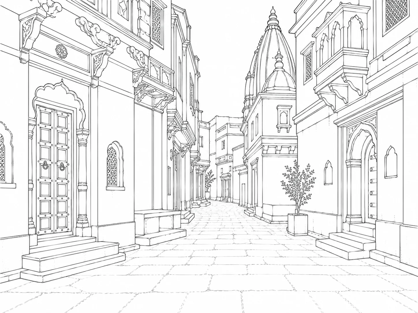 Peaceful Street Relaxing Coloring Page